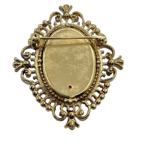 Vintage Avon Cameo Glace Brooch Pin Locket Gold Tone Filigree Trim Women - Picture 8 of 15